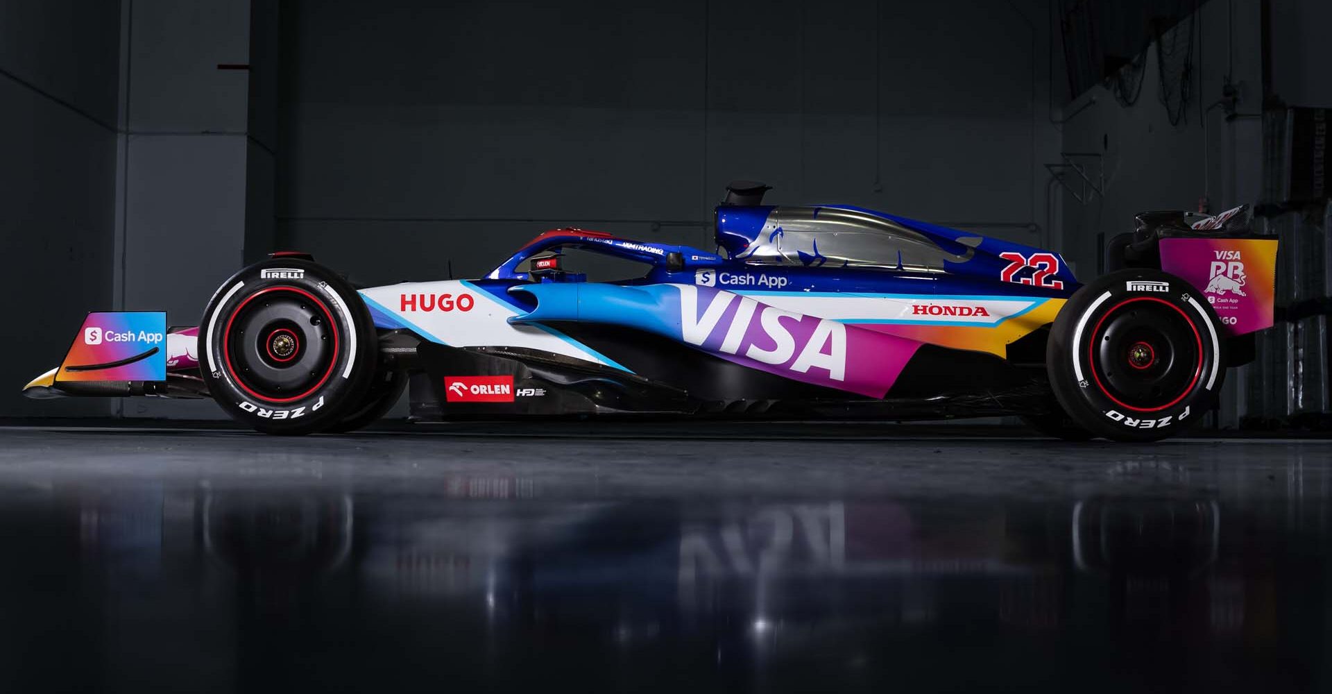 MIAMI, FLORIDA - APRIL 29: A side view of the Visa Cash App RB VCARB 01 livery prior to the Visa Cash App RB Livery Launch Miami on April 29, 2024 in Miami, Florida. (Photo by Brennan Asplen/Getty Images for Visa Cash App RB) // Getty Images / Red Bull Content Pool // SI202405020038 // Usage for editorial use only //