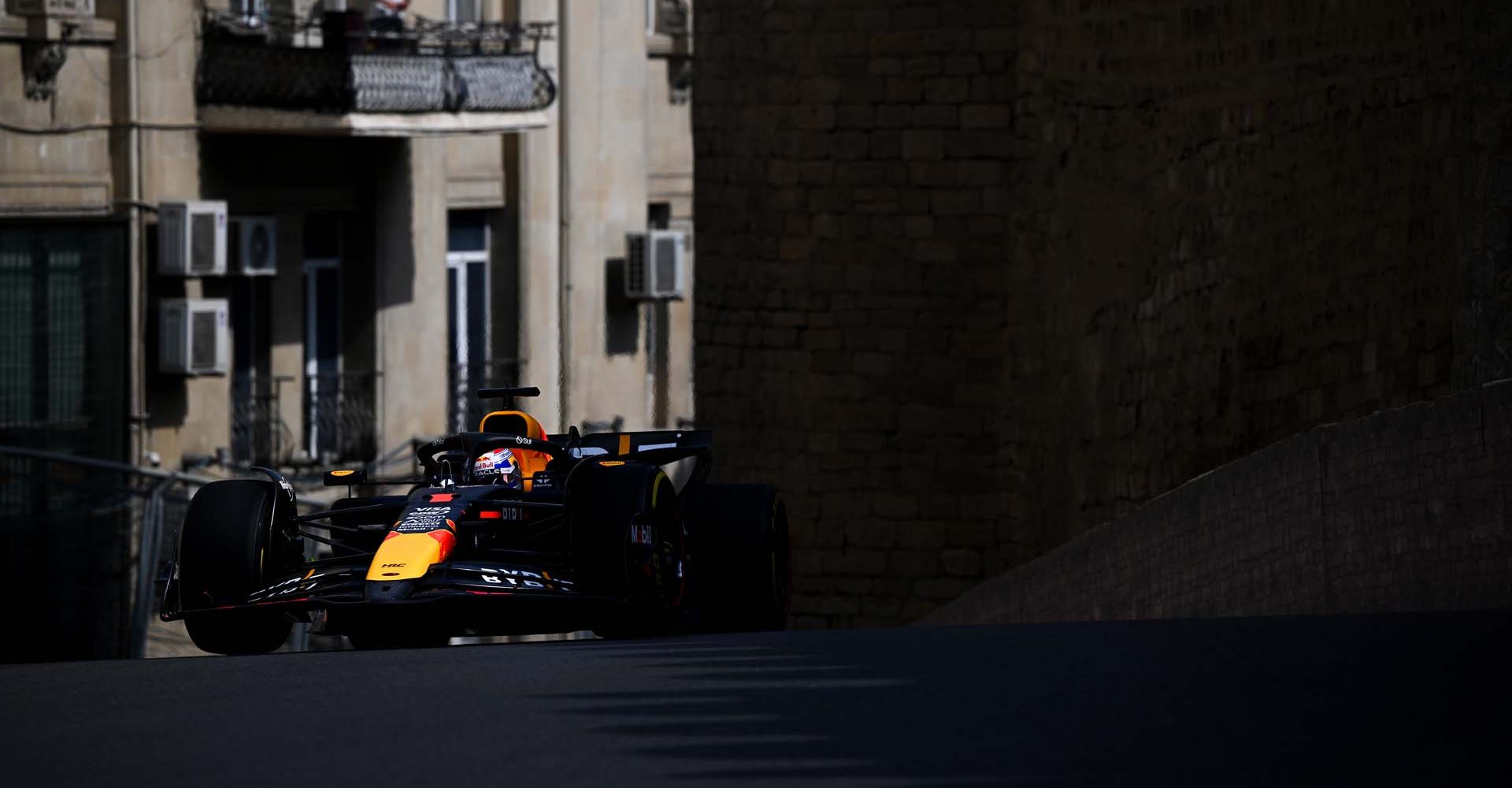 BAKU, AZERBAIJAN - SEPTEMBER 13: Max Verstappen of the Netherlands driving the (1) Oracle Red Bull Racing RB20 on track during practice ahead of the F1 Grand Prix of Azerbaijan at Baku City Circuit on September 13, 2024 in Baku, Azerbaijan. (Photo by Clive Mason/Getty Images)