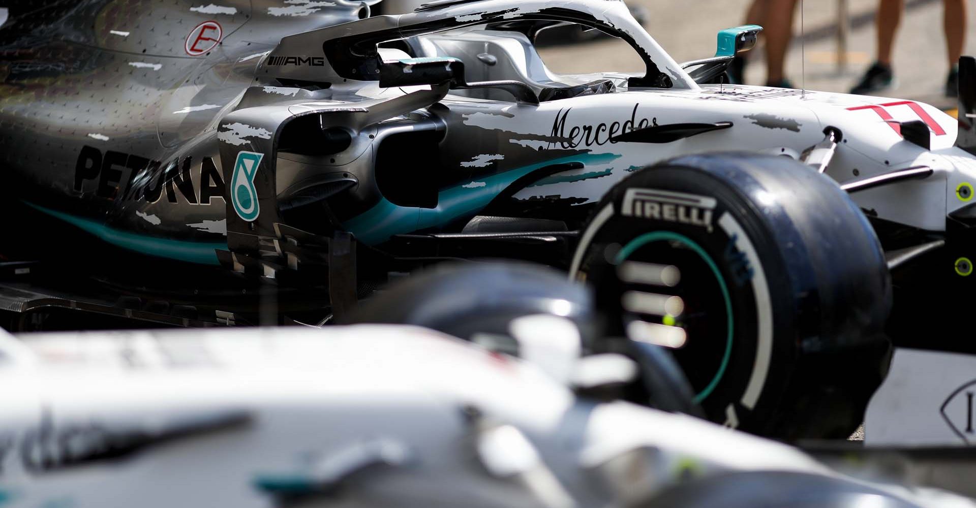 HOCKENHEIMRING, GERMANY - JULY 25: Mercedes AMG F1 W10 with special 125th year in motorsport livery during the German GP at Hockenheimring on July 25, 2019 in Hockenheimring, Germany. (Photo by Zak Mauger / LAT Images)